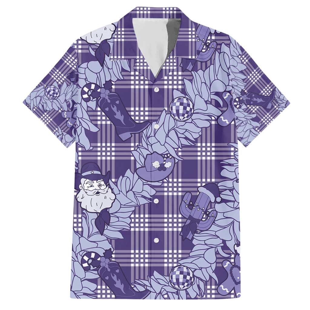 Purple Palaka Hawaii Cowboy Christmas Hawaiian Shirt Paniolo Mix Maile Lei - Polynesian Pride