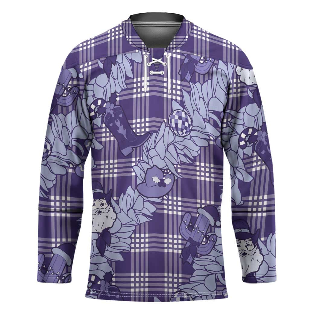 Purple Palaka Hawaii Cowboy Christmas Hockey Jersey Paniolo Mix Maile Lei - Polynesian Pride
