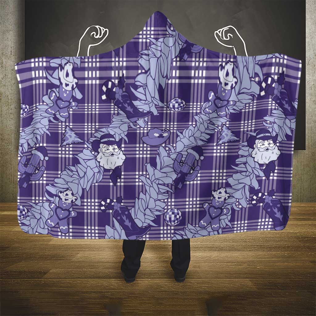 Purple Palaka Hawaii Cowboy Christmas Hooded Blanket Paniolo Mix Maile Lei - Polynesian Pride