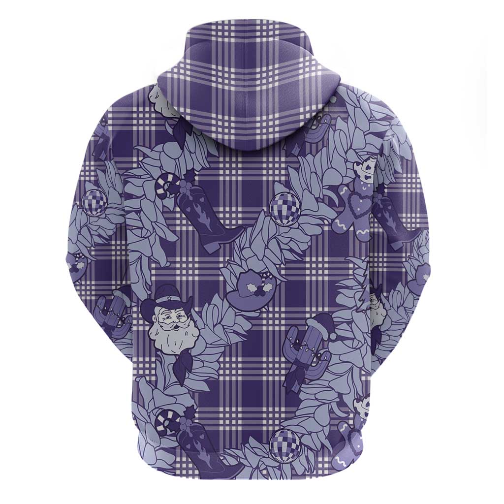 Purple Palaka Hawaii Cowboy Christmas Hoodie Paniolo Mix Maile Lei - Polynesian Pride