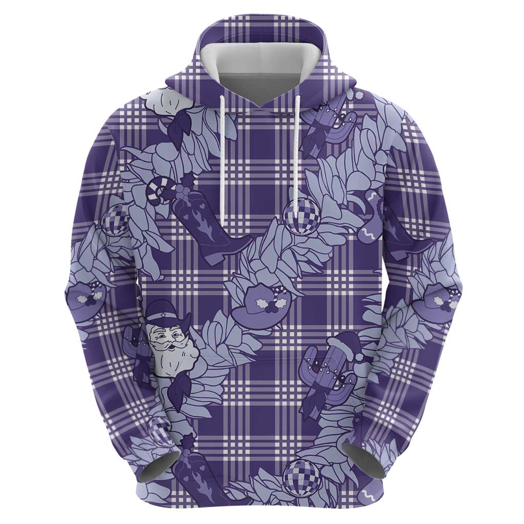 Purple Palaka Hawaii Cowboy Christmas Hoodie Paniolo Mix Maile Lei - Polynesian Pride