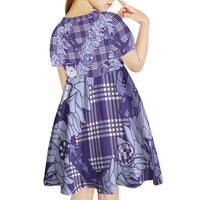 Purple Palaka Hawaii Cowboy Christmas Kid Short Sleeve Dress Paniolo Mix Maile Lei - Polynesian Pride