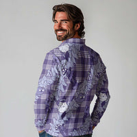 Purple Palaka Hawaii Cowboy Christmas Long Sleeve Polo Shirt Paniolo Mix Maile Lei - Polynesian Pride