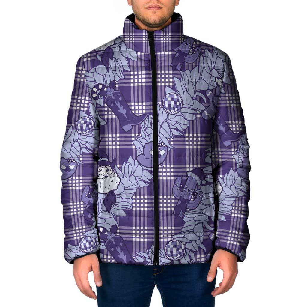 Purple Palaka Hawaii Cowboy Christmas Padded Jacket Paniolo Mix Maile Lei - Polynesian Pride