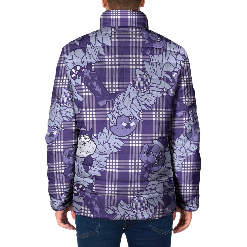 Purple Palaka Hawaii Cowboy Christmas Padded Jacket Paniolo Mix Maile Lei - Polynesian Pride