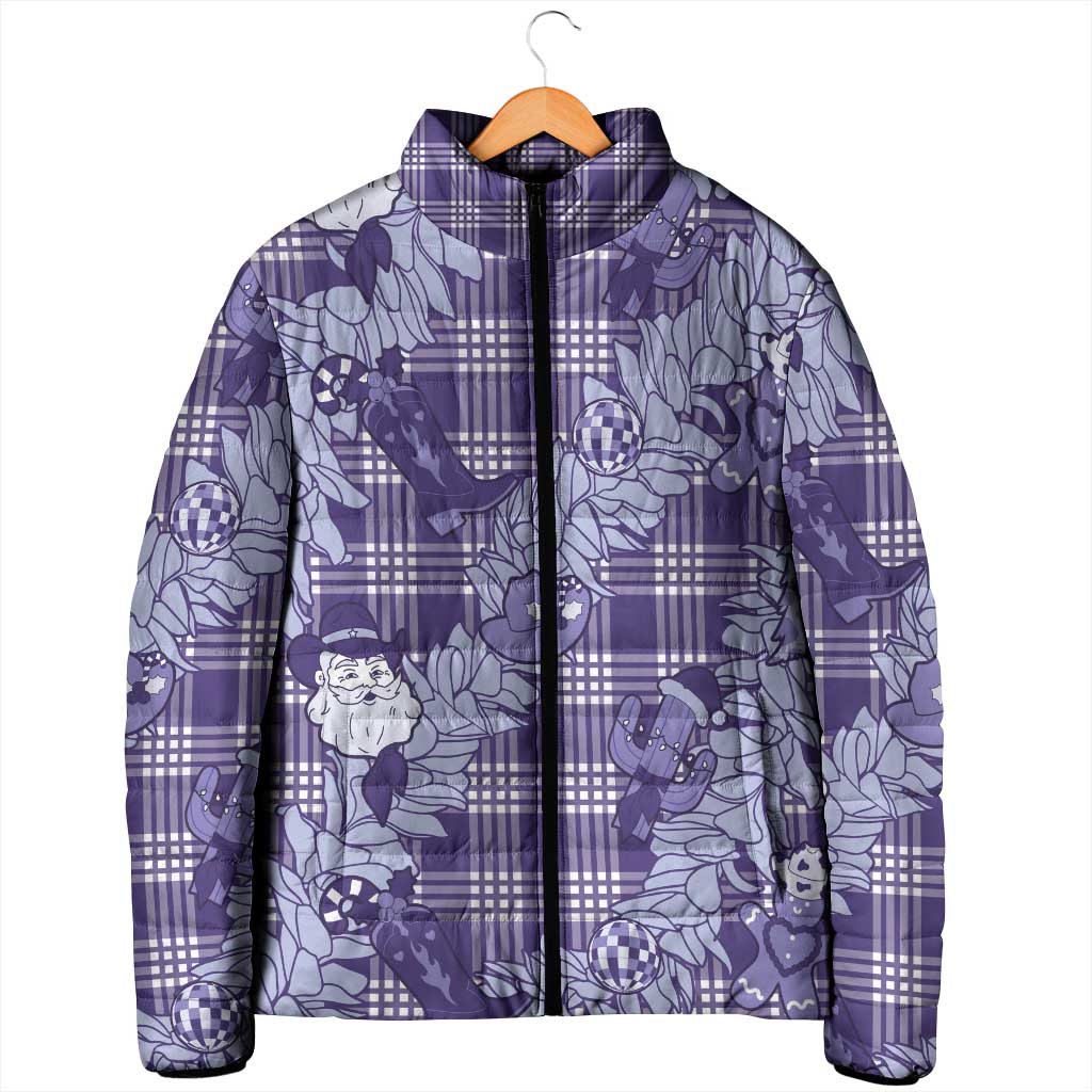 Purple Palaka Hawaii Cowboy Christmas Padded Jacket Paniolo Mix Maile Lei - Polynesian Pride