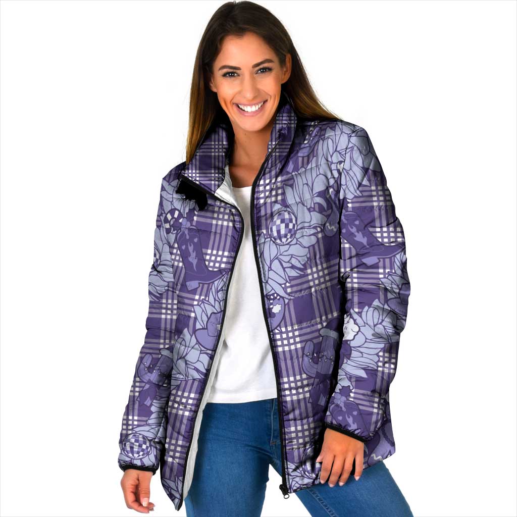 Purple Palaka Hawaii Cowboy Christmas Padded Jacket Paniolo Mix Maile Lei - Polynesian Pride