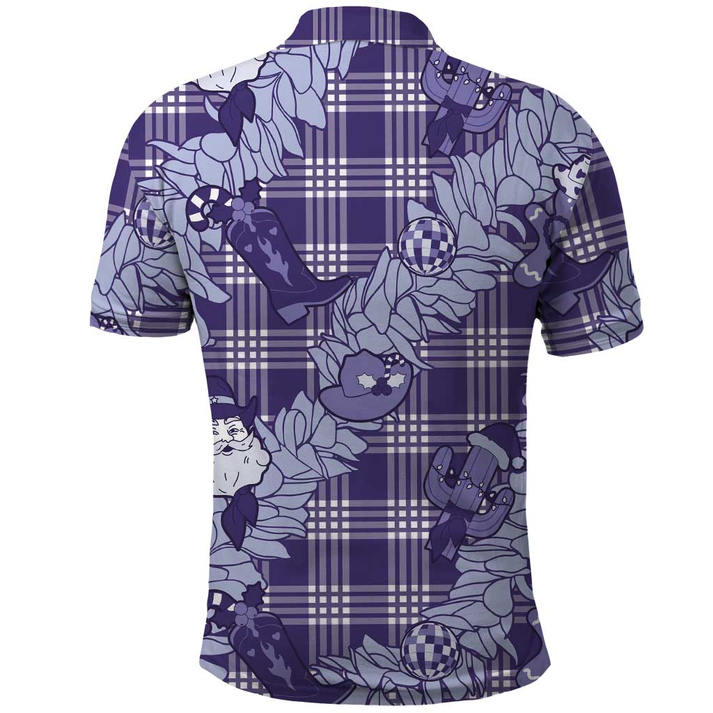 Purple Palaka Hawaii Cowboy Christmas Polo Shirt Paniolo Mix Maile Lei - Polynesian Pride