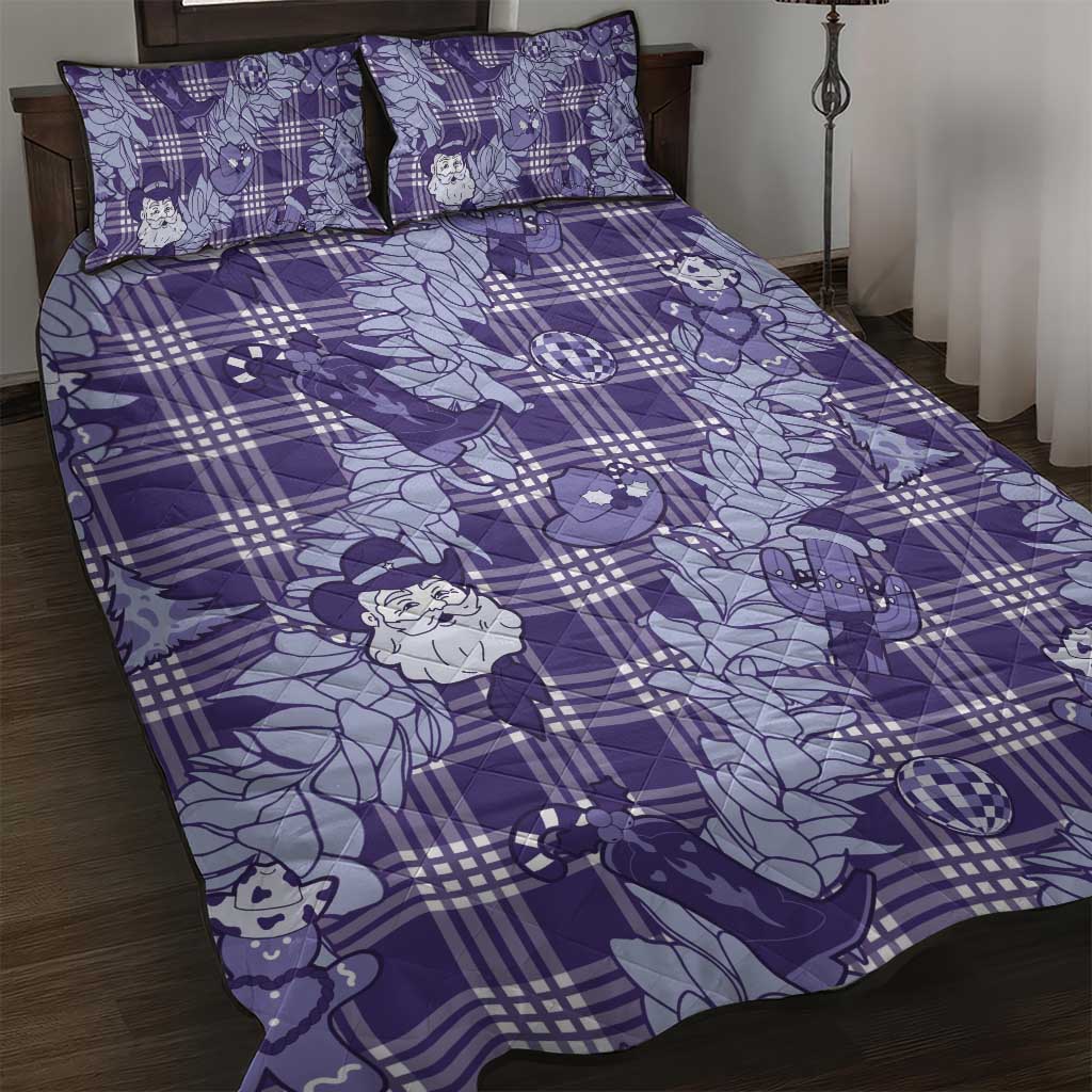 Purple Palaka Hawaii Cowboy Christmas Quilt Bed Set Paniolo Mix Maile Lei - Polynesian Pride