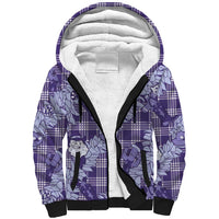 Purple Palaka Hawaii Cowboy Christmas Sherpa Hoodie Paniolo Mix Maile Lei - Polynesian Pride