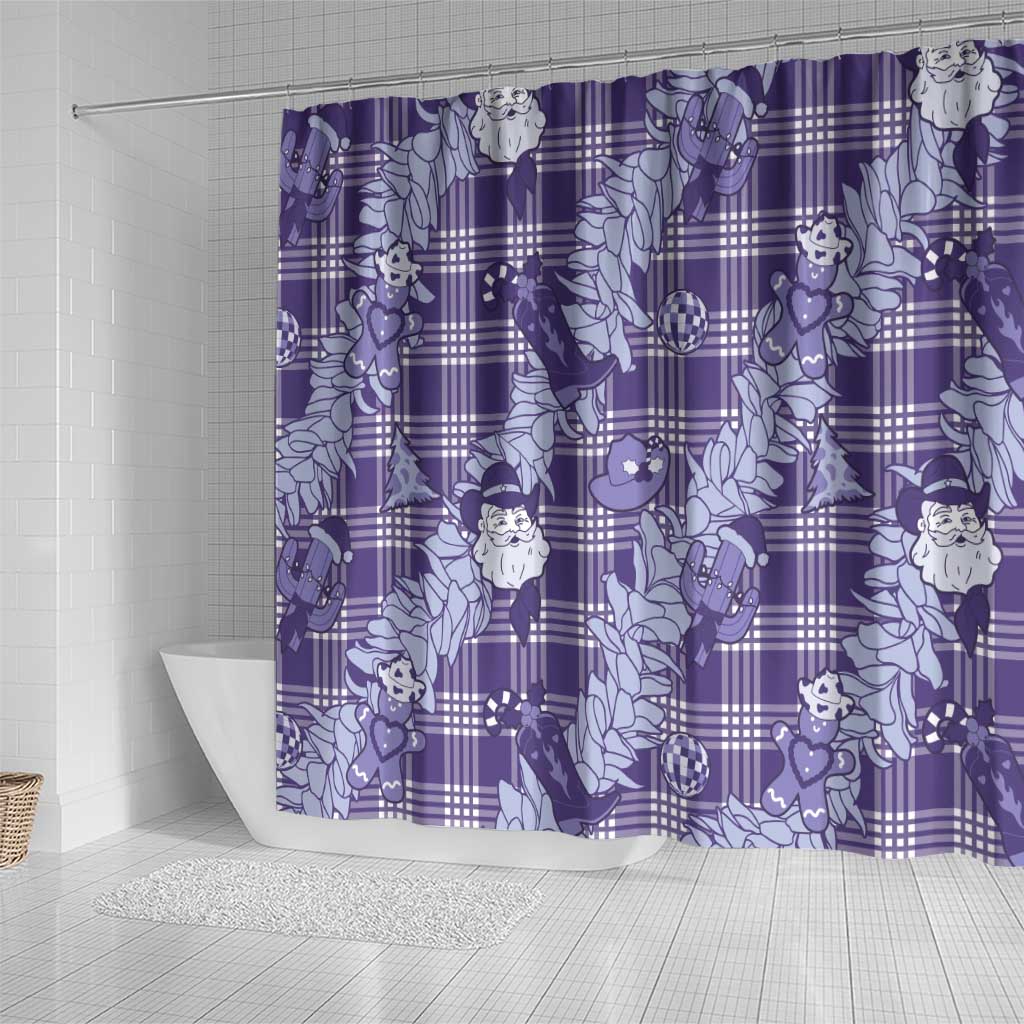 Purple Palaka Hawaii Cowboy Christmas Shower Curtain Paniolo Mix Maile Lei - Polynesian Pride