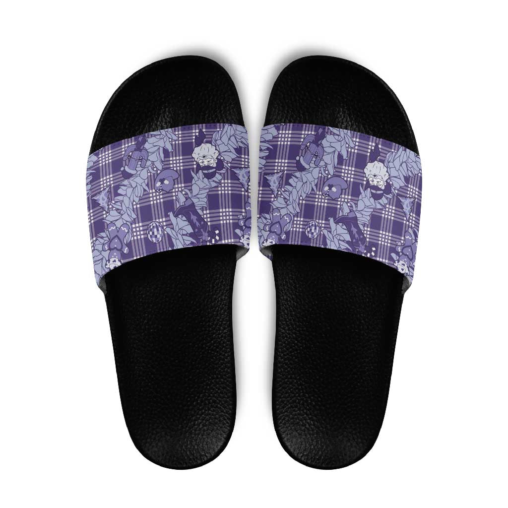Purple Palaka Hawaii Cowboy Christmas Slide Sandals Paniolo Mix Maile Lei LT7 Purple - Polynesian Pride