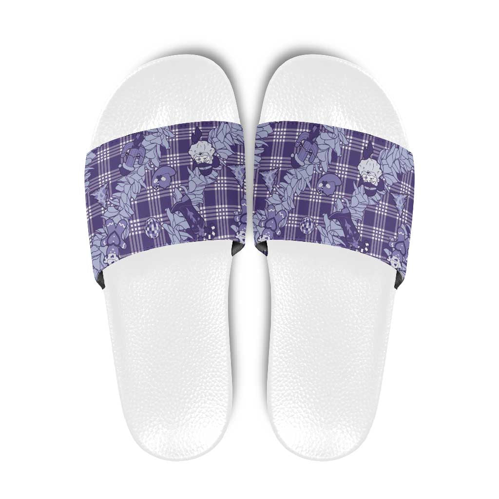 Purple Palaka Hawaii Cowboy Christmas Slide Sandals Paniolo Mix Maile Lei LT7 Purple - Polynesian Pride