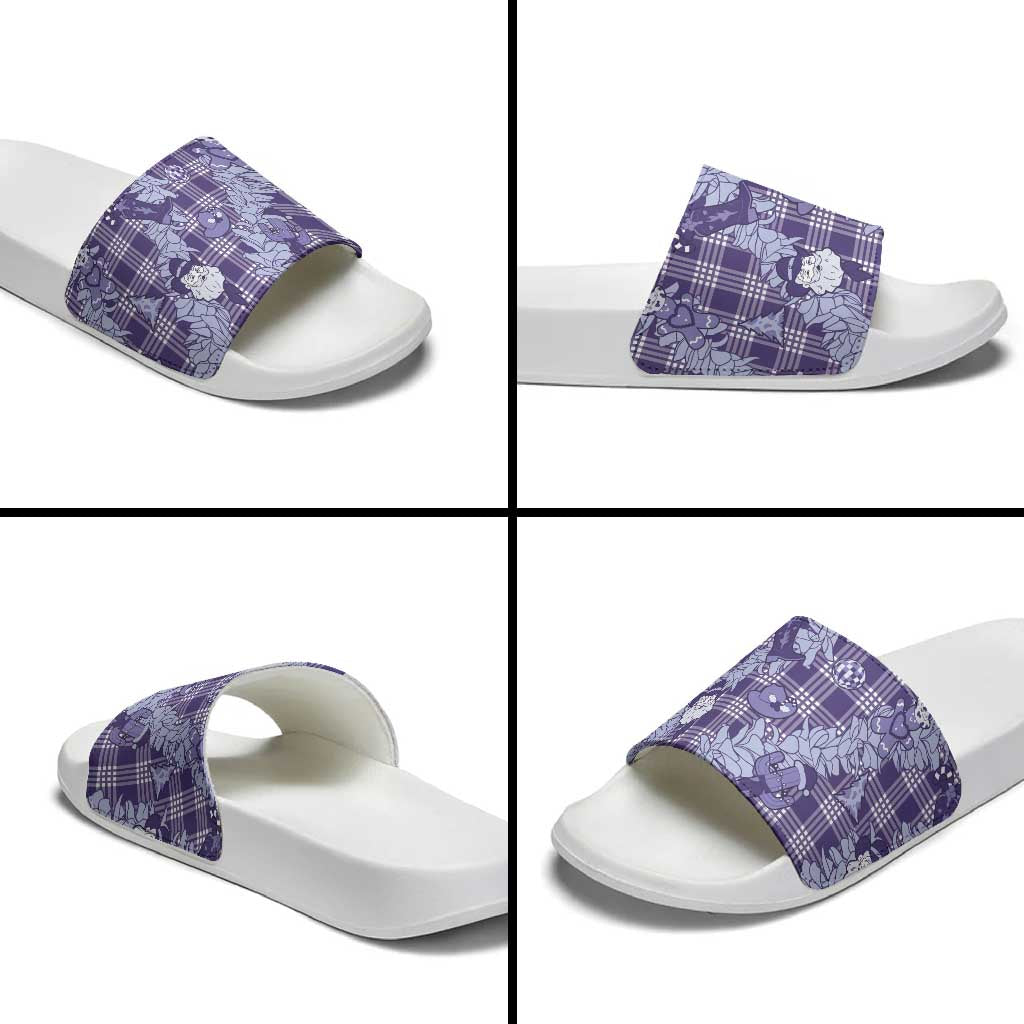Purple Palaka Hawaii Cowboy Christmas Slide Sandals Paniolo Mix Maile Lei LT7 - Polynesian Pride