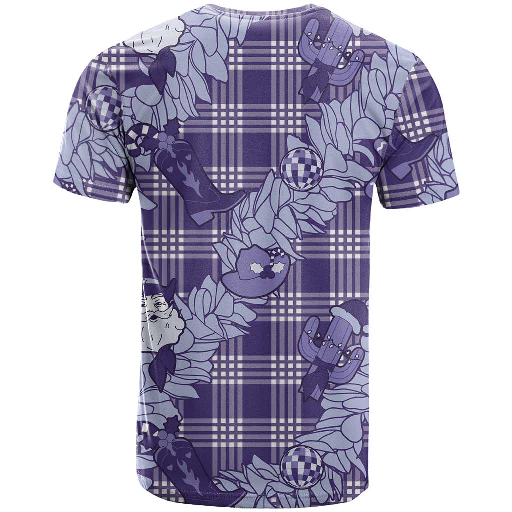 Purple Palaka Hawaii Cowboy Christmas T Shirt Paniolo Mix Maile Lei - Polynesian Pride