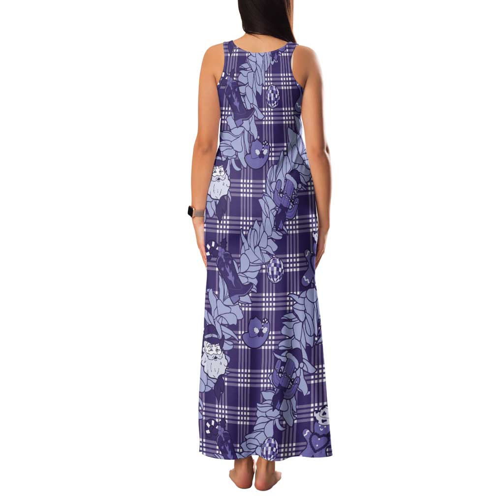 Purple Palaka Hawaii Cowboy Christmas Tank Maxi Dress Paniolo Mix Maile Lei - Polynesian Pride