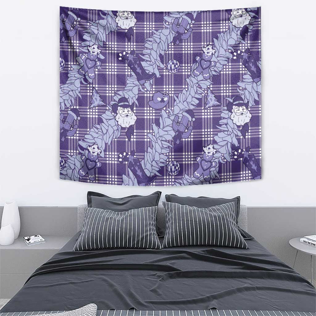 Purple Palaka Hawaii Cowboy Christmas Tapestry Paniolo Mix Maile Lei - Polynesian Pride