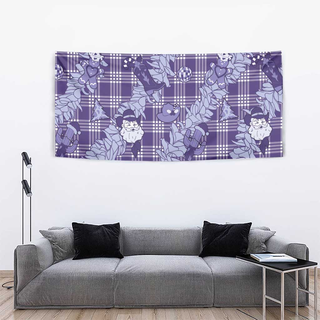 Purple Palaka Hawaii Cowboy Christmas Tapestry Paniolo Mix Maile Lei - Polynesian Pride