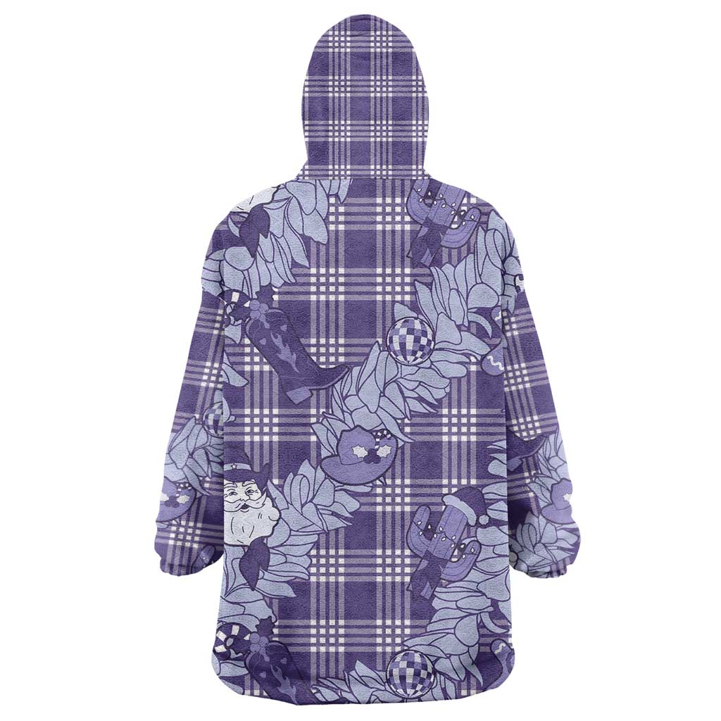 Purple Palaka Hawaii Cowboy Christmas Wearable Blanket Hoodie Paniolo Mix Maile Lei - Polynesian Pride