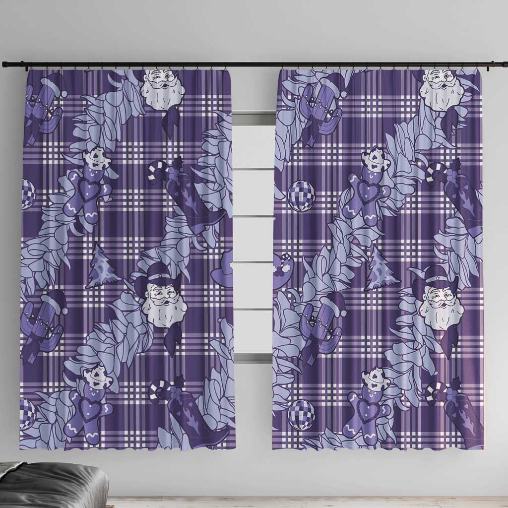 Purple Palaka Hawaii Cowboy Christmas Window Curtain Paniolo Mix Maile Lei - Polynesian Pride