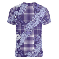 Purple Palaka Hawaii Cowboy Christmas Women V-Neck T-Shirt Paniolo Mix Maile Lei - Polynesian Pride