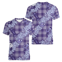 Purple Palaka Hawaii Cowboy Christmas Women V-Neck T-Shirt Paniolo Mix Maile Lei - Polynesian Pride