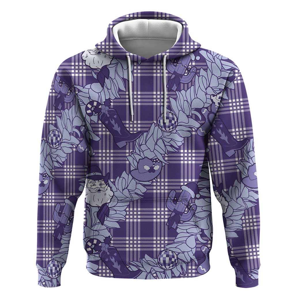 Purple Palaka Hawaii Cowboy Christmas Zip Hoodie Paniolo Mix Maile Lei - Polynesian Pride