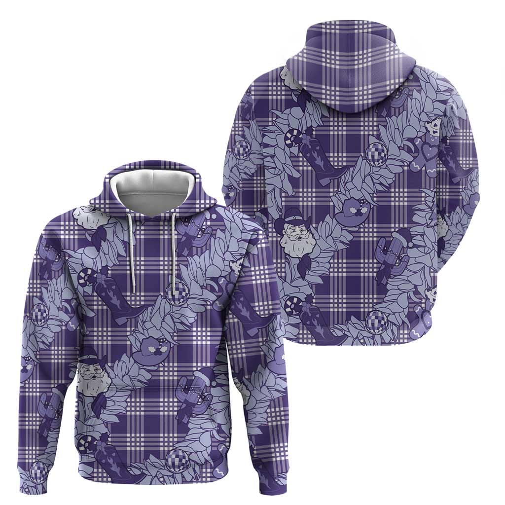 Purple Palaka Hawaii Cowboy Christmas Zip Hoodie Paniolo Mix Maile Lei - Polynesian Pride