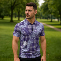 Purple Palaka Hawaii Cowboy Christmas Zipper Polo Shirt Paniolo Mix Maile Lei - Polynesian Pride