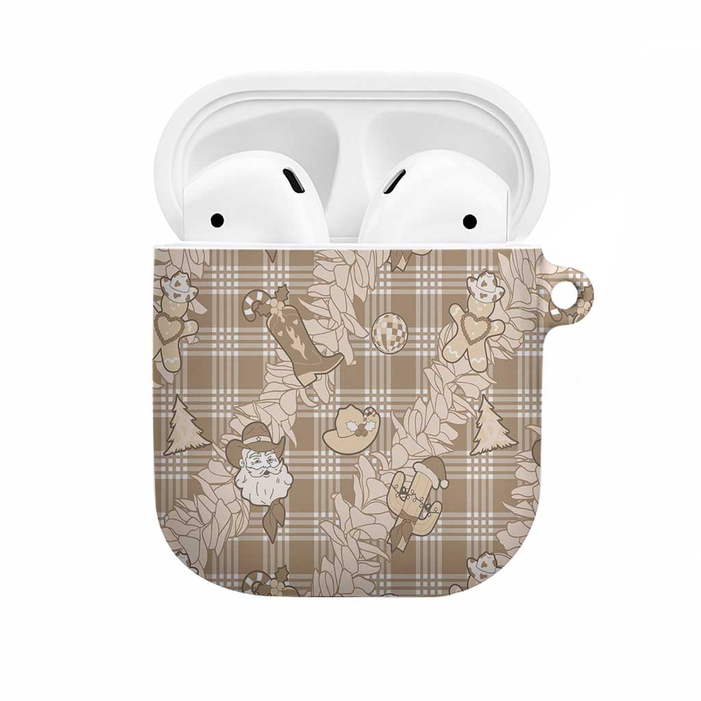 Khaki Palaka Hawaii Cowboy Christmas AirPods Case Paniolo Mix Maile Lei - Polynesian Pride