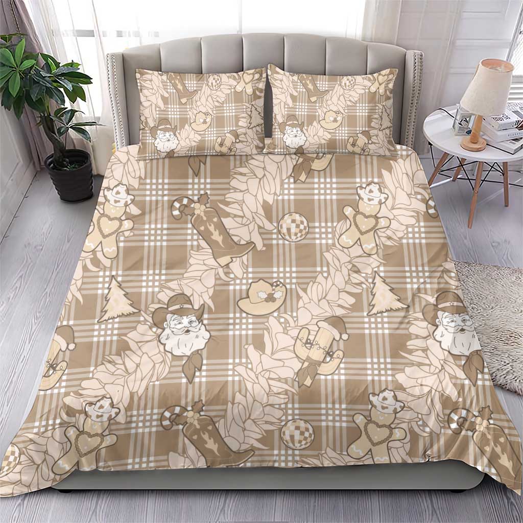 Khaki Palaka Hawaii Cowboy Christmas Bedding Set Paniolo Mix Maile Lei - Polynesian Pride