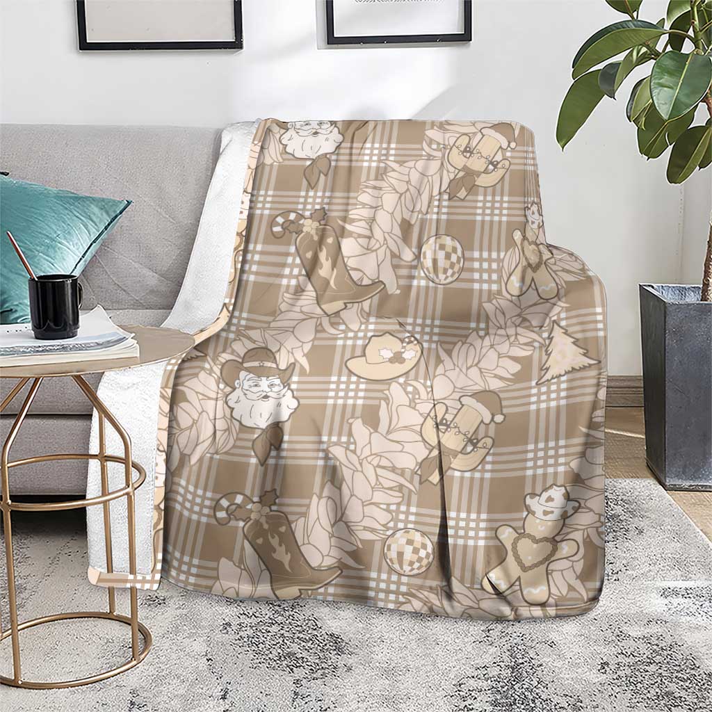 Khaki Palaka Hawaii Cowboy Christmas Blanket Paniolo Mix Maile Lei - Polynesian Pride