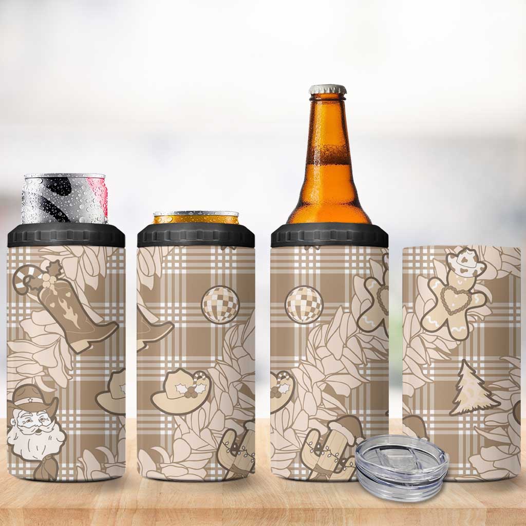 Khaki Palaka Hawaii Cowboy Christmas 4 in 1 Can Cooler Tumbler Paniolo Mix Maile Lei - Polynesian Pride