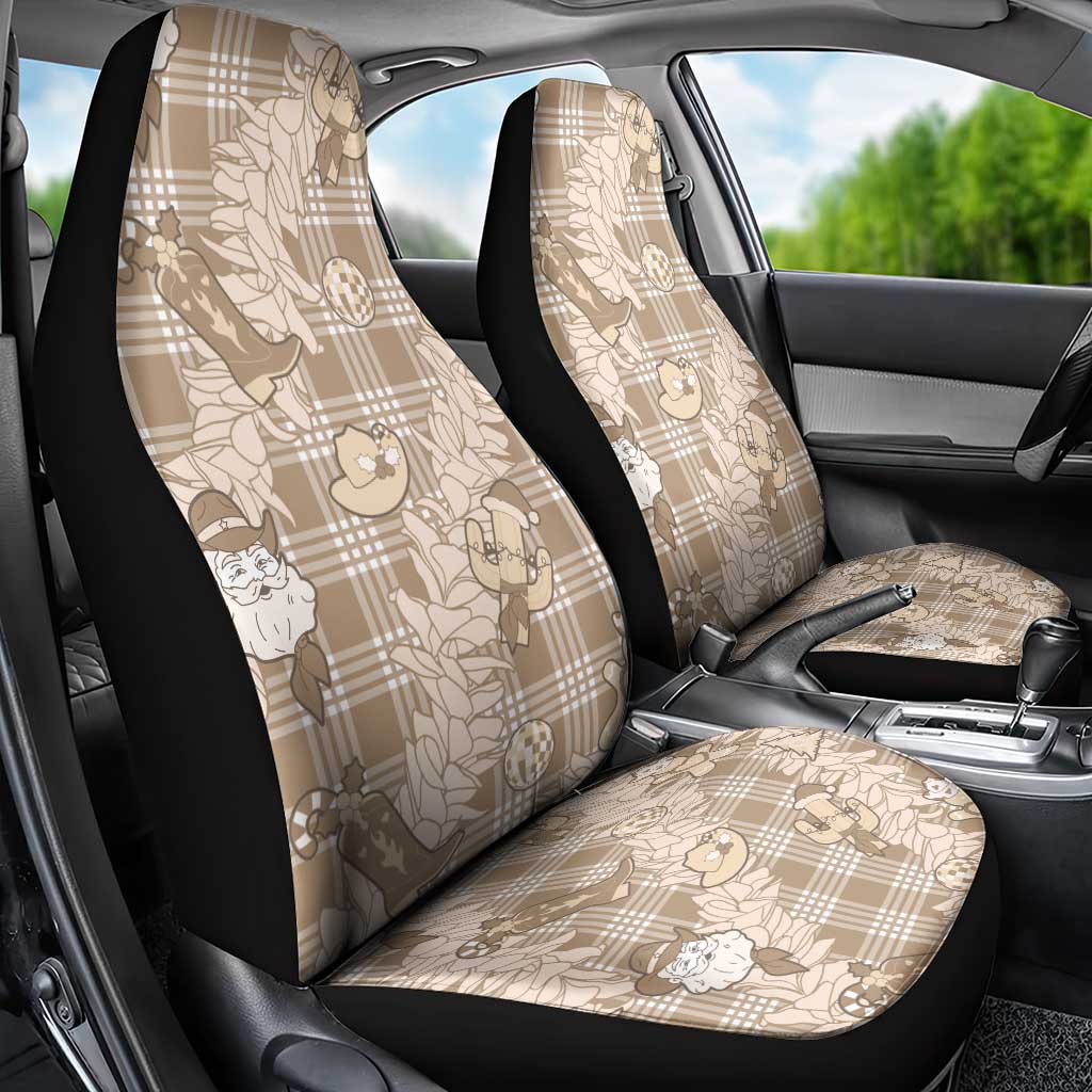 Khaki Palaka Hawaii Cowboy Christmas Car Seat Cover Paniolo Mix Maile Lei - Polynesian Pride