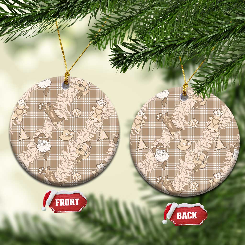 Khaki Palaka Hawaii Cowboy Christmas Ceramic Ornament Paniolo Mix Maile Lei - Polynesian Pride