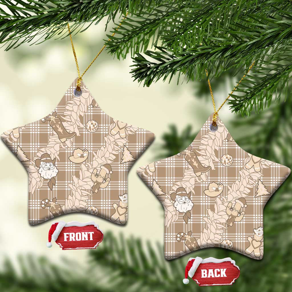 Khaki Palaka Hawaii Cowboy Christmas Ceramic Ornament Paniolo Mix Maile Lei - Polynesian Pride