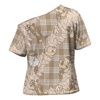 Khaki Palaka Hawaii Cowboy Christmas Cross Shoulder Shirt Paniolo Mix Maile Lei - Polynesian Pride