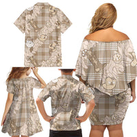 Khaki Palaka Hawaii Cowboy Christmas Family Matching Off Shoulder Short Dress and Hawaiian Shirt Paniolo Mix Maile Lei - Polynesian Pride