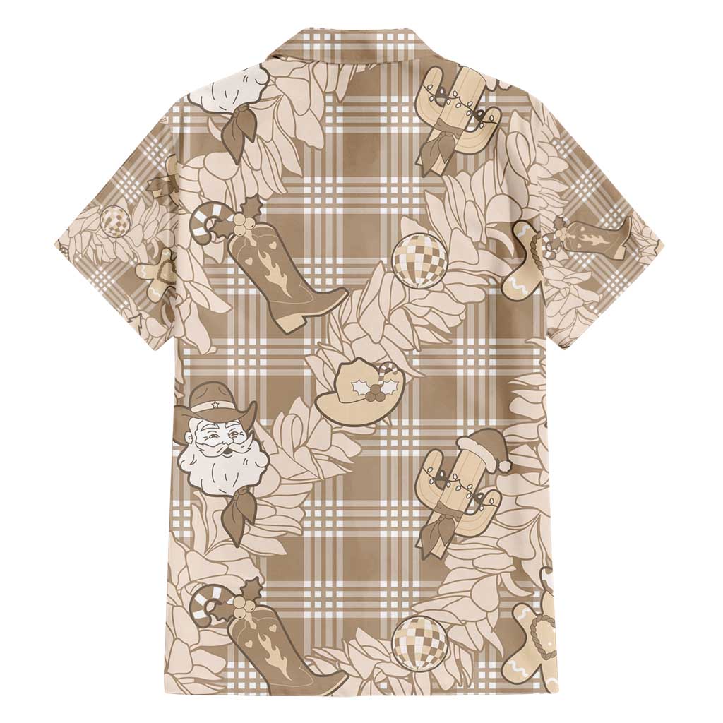 Khaki Palaka Hawaii Cowboy Christmas Family Matching Off Shoulder Short Dress and Hawaiian Shirt Paniolo Mix Maile Lei - Polynesian Pride