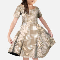 Khaki Palaka Hawaii Cowboy Christmas Family Matching Short Sleeve Bodycon Dress and Hawaiian Shirt Paniolo Mix Maile Lei - Polynesian Pride