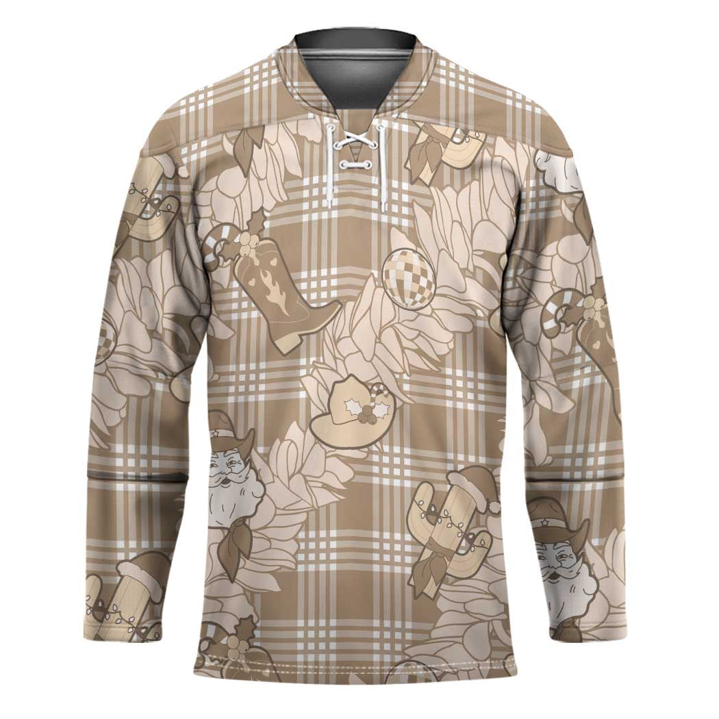 Khaki Palaka Hawaii Cowboy Christmas Hockey Jersey Paniolo Mix Maile Lei - Polynesian Pride