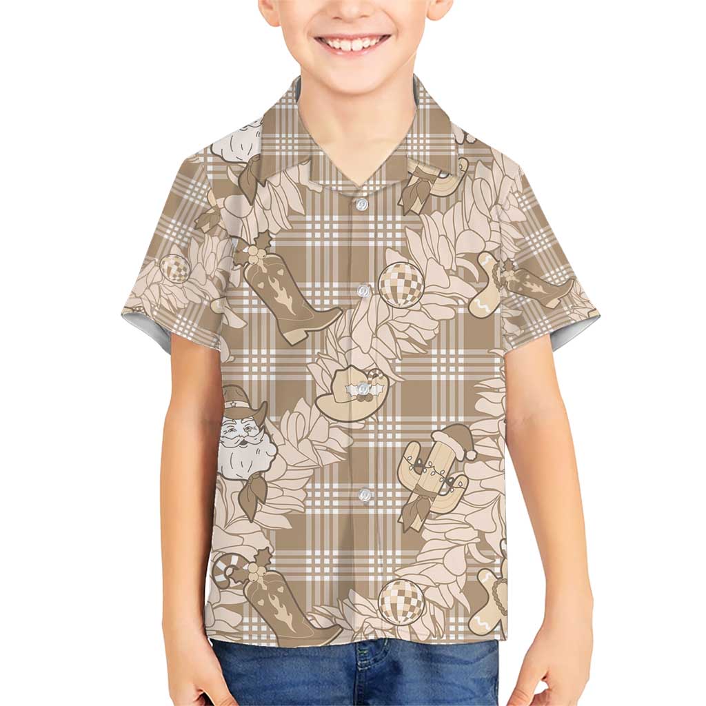 Khaki Palaka Hawaii Cowboy Christmas Kid Hawaiian Shirt Paniolo Mix Maile Lei - Polynesian Pride