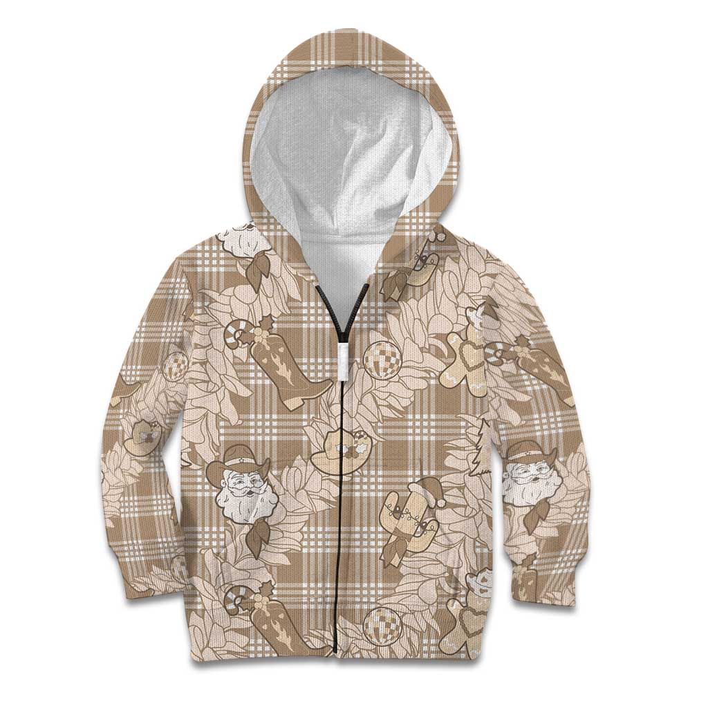 Khaki Palaka Hawaii Cowboy Christmas Kid Hoodie Paniolo Mix Maile Lei - Polynesian Pride