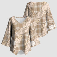 Khaki Palaka Hawaii Cowboy Christmas Kimono Sleeve Blouse Paniolo Mix Maile Lei - Polynesian Pride