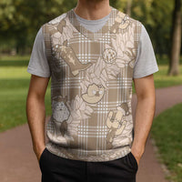 Khaki Palaka Hawaii Cowboy Christmas Knitted V-Neck Vest Paniolo Mix Maile Lei - Polynesian Pride