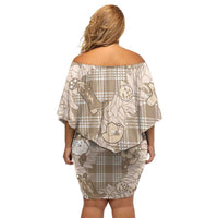 Khaki Palaka Hawaii Cowboy Christmas Off Shoulder Short Dress Paniolo Mix Maile Lei - Polynesian Pride