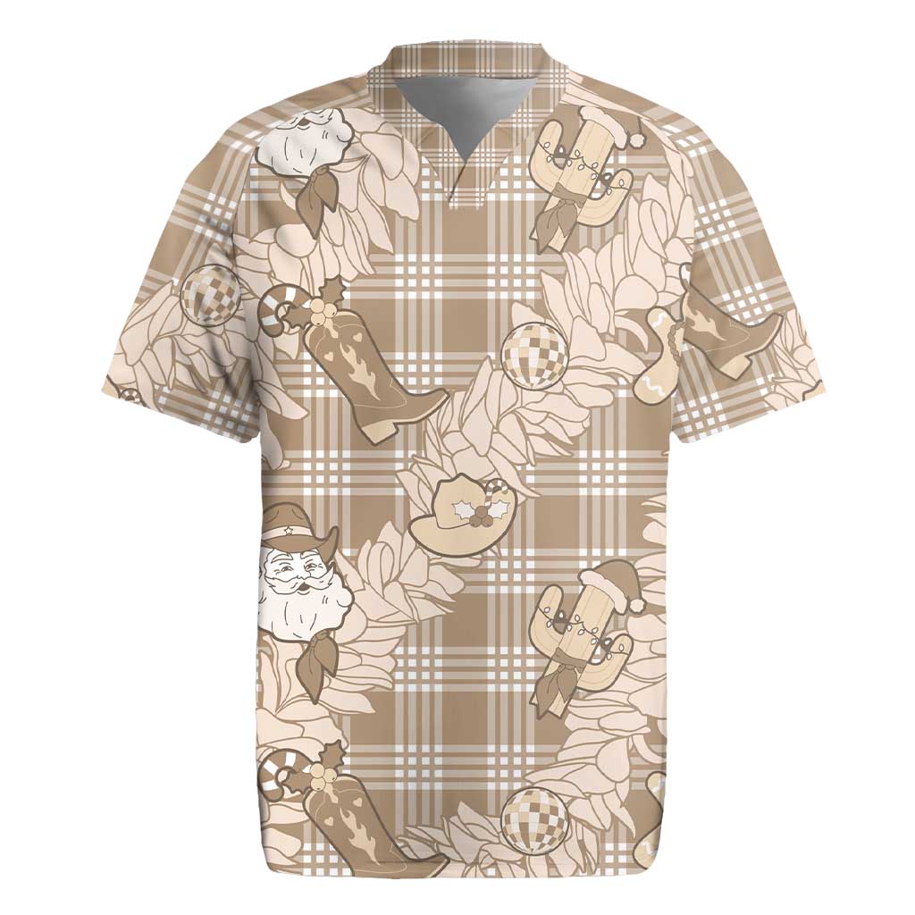 Khaki Palaka Hawaii Cowboy Christmas Rugby Jersey Paniolo Mix Maile Lei - Polynesian Pride