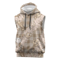 Khaki Palaka Hawaii Cowboy Christmas Sleeveless Hoodie Paniolo Mix Maile Lei - Polynesian Pride