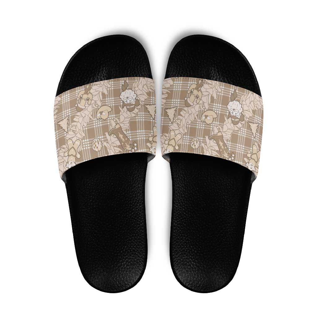 Khaki Palaka Hawaii Cowboy Christmas Slide Sandals Paniolo Mix Maile Lei LT7 Beige - Polynesian Pride