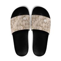 Khaki Palaka Hawaii Cowboy Christmas Slide Sandals Paniolo Mix Maile Lei LT7 Beige - Polynesian Pride